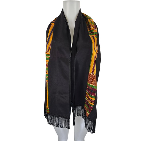 Audry Weaver  Brown Ribbon Fringe Yellow Red Blue Green Stripped Scarf Decor - Picture 1 of 3